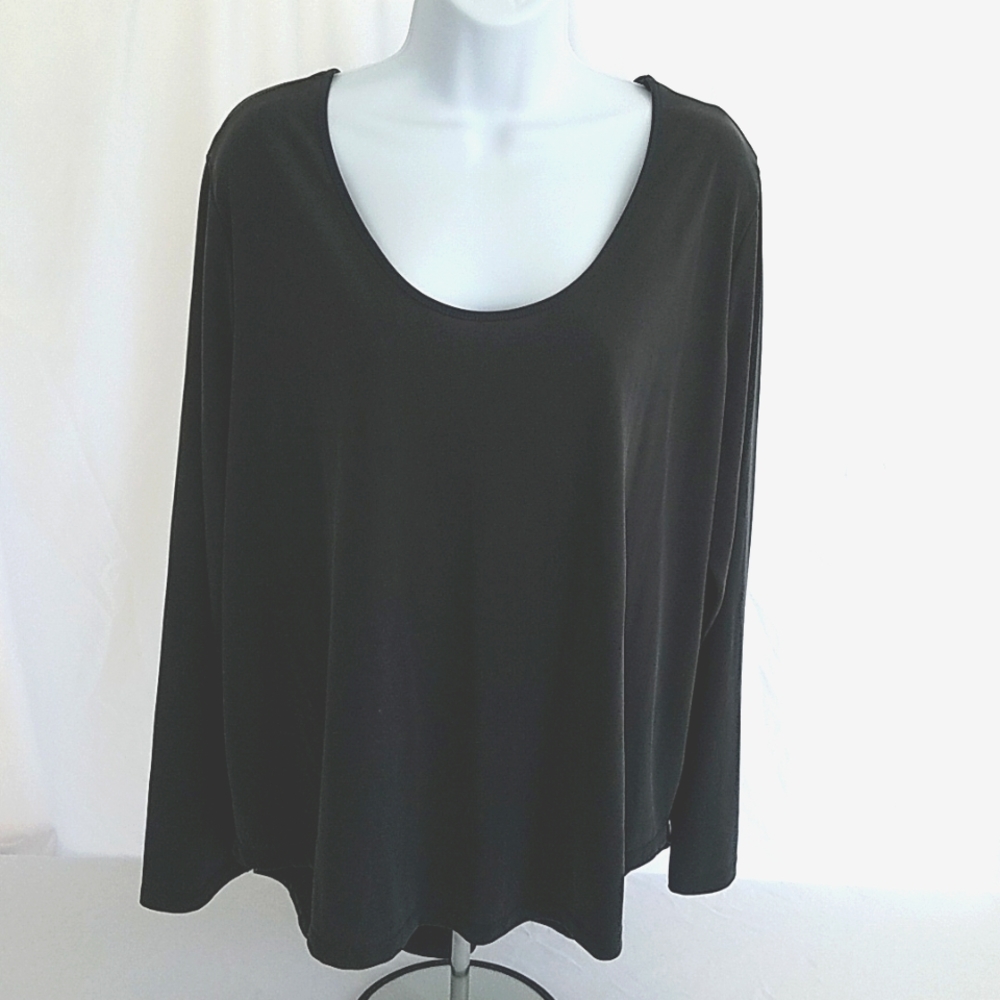 Ava & Viv Women's Plus Size Long Sleeve Scoop Neck Charcoal Top Size 1X
